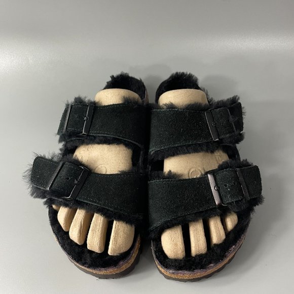 Birkenstock Arizona Shearling Black Suede Leather, Size 38